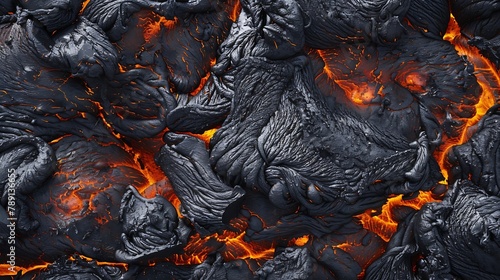 Aerial view of the texture of a solidifying lava field closeup : Generative AI photo