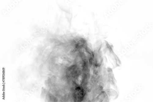 black smoke steam spray isolated on a white background. abstract vapor water concept of texture cold mist or hot vapor, fog effect, and cloud for design air pollution, element smog