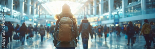 Backpacker Navigating a Modern Airport Terminal.