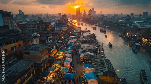 Aerial view of Lagos, dynamic cityscape and bustling markets