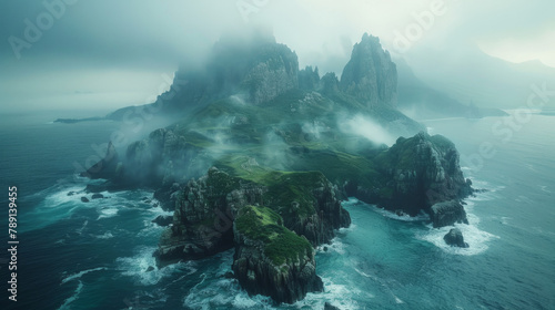 Enigmatic and beautiful forgotten islands, shrouded in mist and embraced by stormy waters.