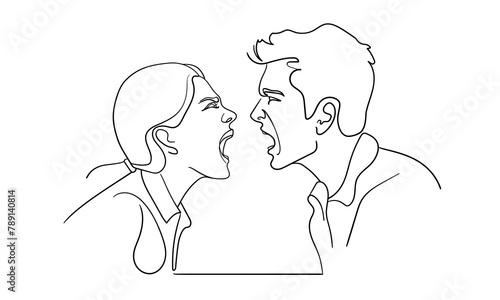Negative emotions, conflict, abuse in relationships isolated on white background. Relationship crisis line art drawing. Character psychology. Vector illustration