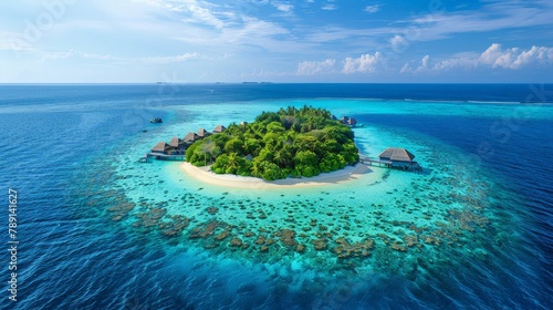 Aerial view of the Maldives, coral atolls and turquoise waters photo
