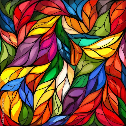 An energetic and colorful abstract leaf mosaic, perfect for lively wallpapers, textiles, and graphic design projects.