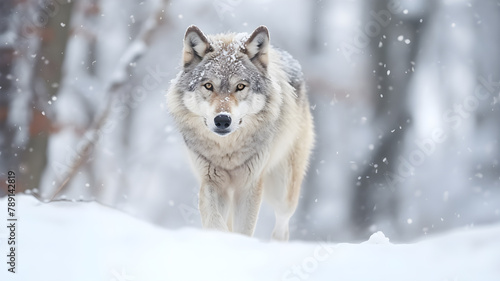 Icy Wilderness A Lone Wolf s Journey Through Snow-Covered Landscapes