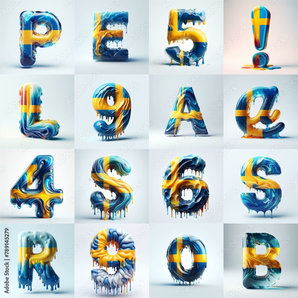 Fototapeta premium Sweden flag glass lettering. AI generated illustration