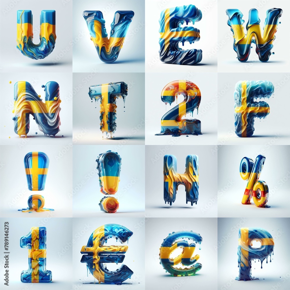 Fototapeta premium Sweden flag glass lettering. AI generated illustration