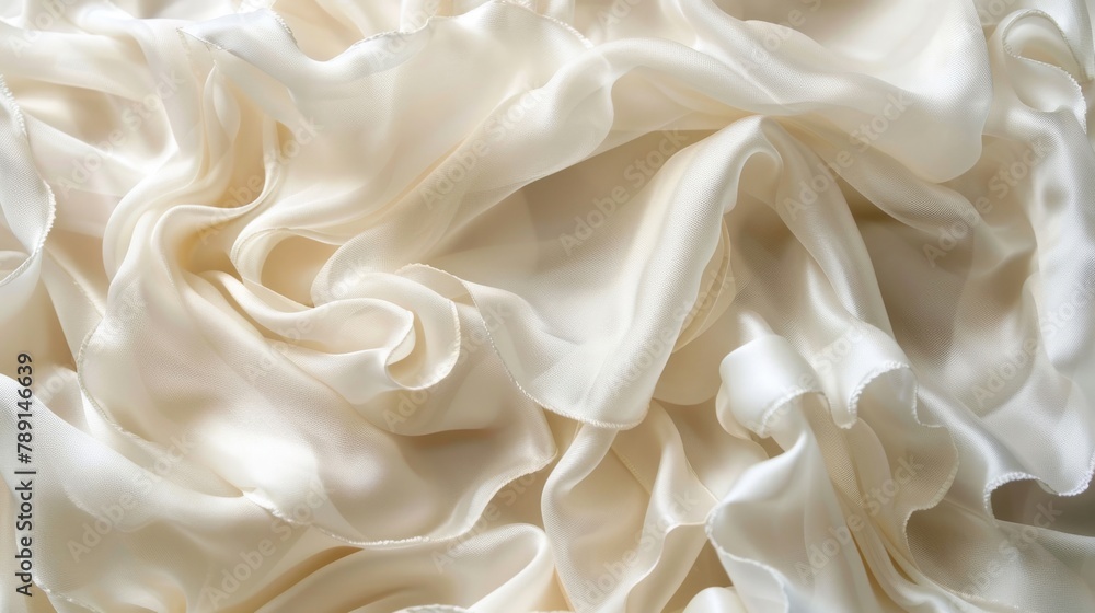 Cream white silk arranged in an artistic ruffle design, styled in a contemporary fashion to emphasize modern luxury. Cream white silk arranged in an artistic ruffle design, styled in a contemporary fashion to emphasize modern luxury.
