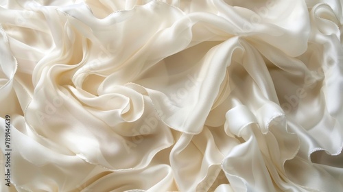Cream white silk arranged in an artistic ruffle design, styled in a contemporary fashion to emphasize modern luxury.