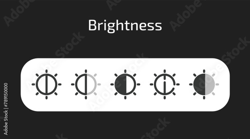 Brightness icons in 5 different styles as vector