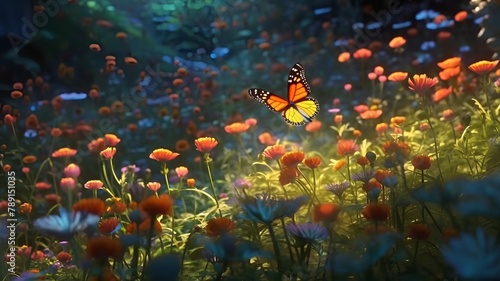 A beautiful butterfly on a flower. Generative AI.