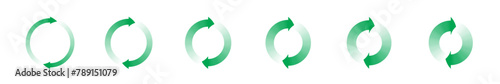 arrows circle clock wise (cw) direction. double or 2 elements of green spin vector circular arrow rotating sign icon with white gradient color. Uniform width of body