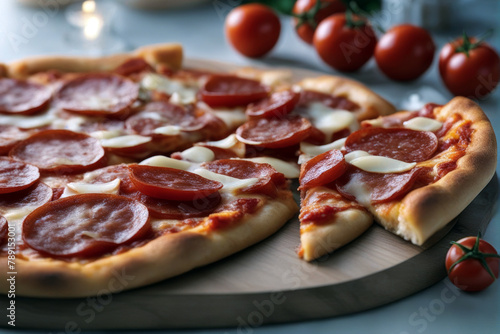 pepperoni pizza on wooden board