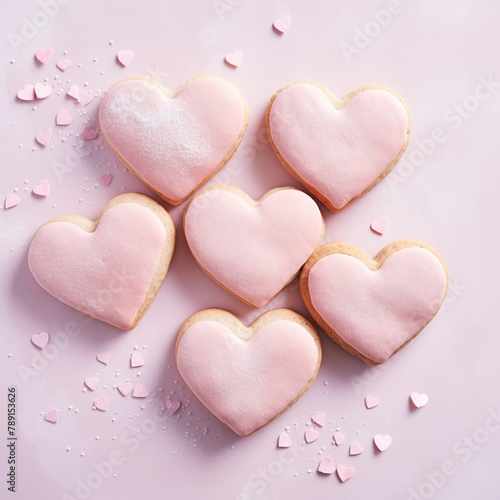 heart Biscuits ,Close to overlooking,light pink background сreated with Generative Ai