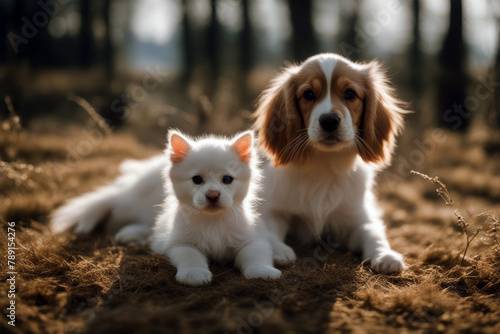 kitten dog Russian Scottish Straight Portrait Spaniel happy animal english mammal face together concept isolated pet breed white lifestyle poster empty