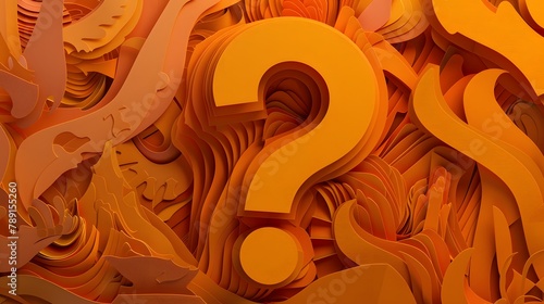 question mark in a space, with orange tone pallet, Paper cut craft,