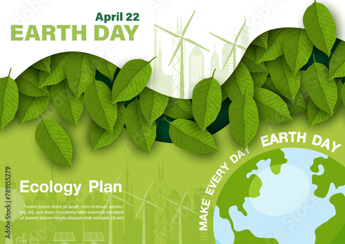 Poster campaign of green living and Mother Earth with nature plants in paper cut style  and vector design.