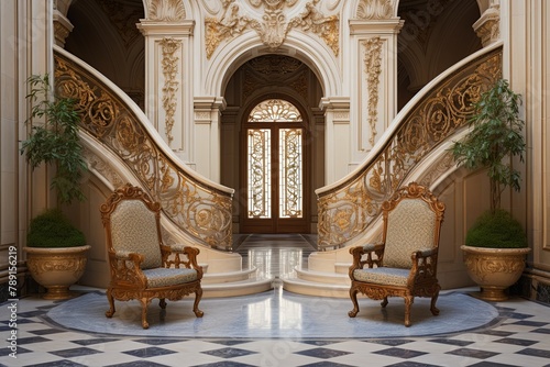 Baroque Palace Grand Armchairs and Ornamental Ironwork in the Grand Hallway