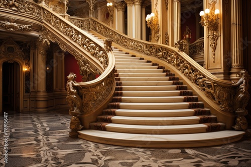 Opulent Balustrades and Polished Banisters: Baroque Palace Grand Hallway Designs © Michael