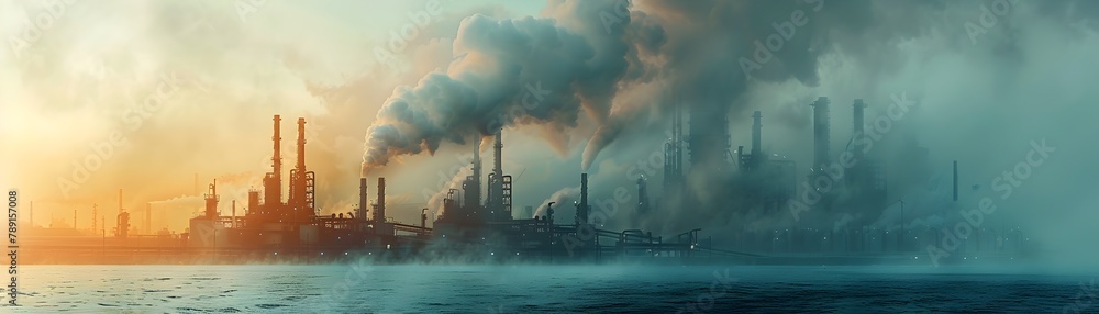 Looming Industrial Skyline Shrouded in Smoke and Atmospheric Haze A Stark Reminder of Environmental Impact