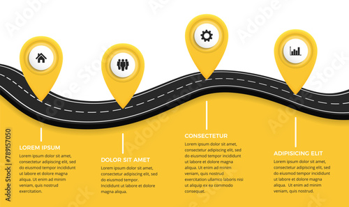 Road infographics template with four elements with place for your icons and text, vector eps10 illustration
