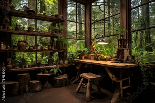 Forest Sanctuary: Off-Grid Cabin Reclaimed Wood Furniture & View Windows