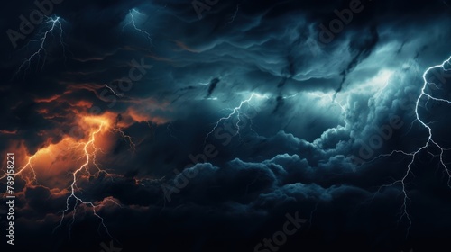 Bright lightning strike in a thunderstorm at night. photo