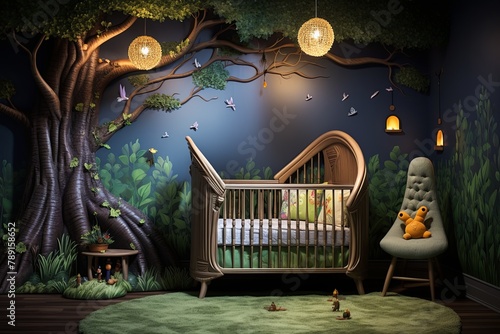 Enchanted Forest Fairy Tale Nursery: Enchanted Forest Wallpaper & Elfin Crib Bedding Combo photo