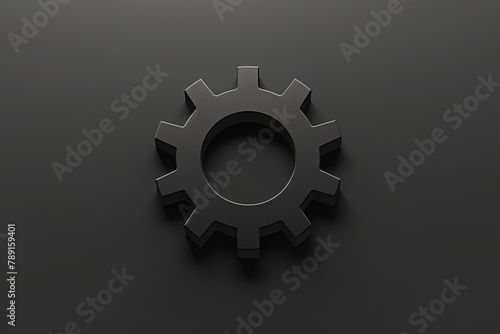 Sleek, 3d minimalist gear icon depicted in a monochrome setting, symbolizing mechanics and industry