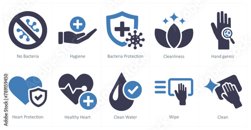 A set of 10 hygiene icons as no bacteria, hygiene, bacteria protection