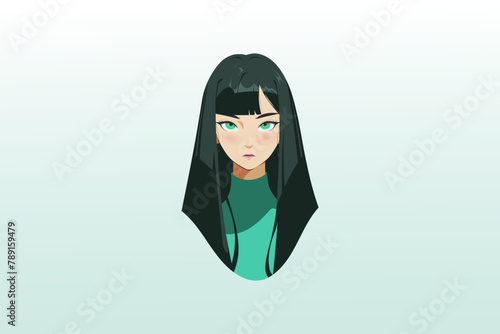 portrait of green eyes anime girl vector illustration 