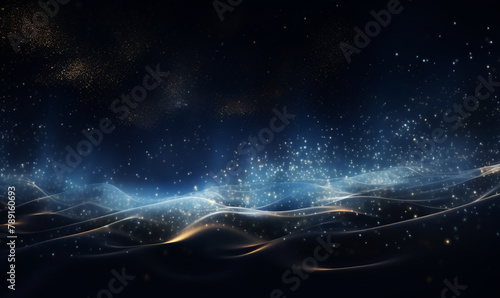 Digital particles wave and light abstract background. AI-Generated Image