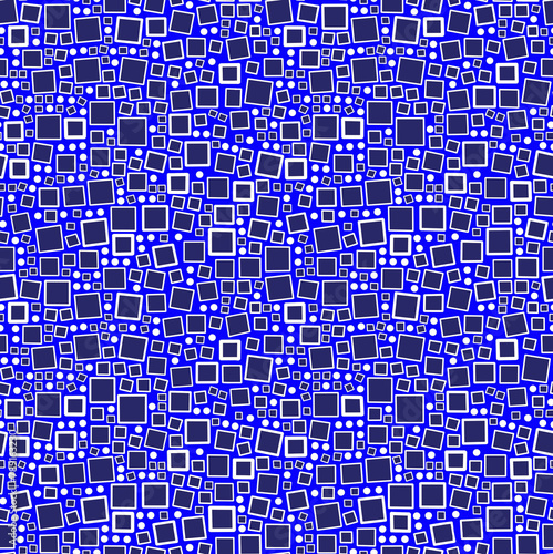 A drawing of white squares of different sizes on a blue background.Seamless pattern.