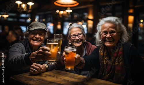 Group of Retirees Raising Beer Glasses