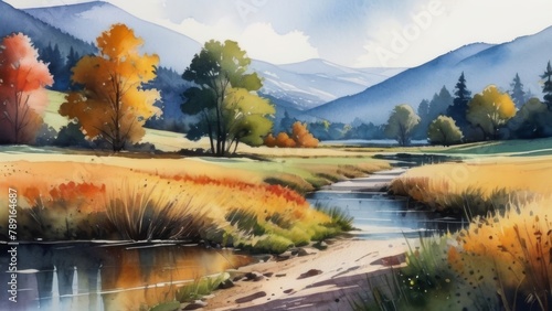 autumn landscape with lake and mountains