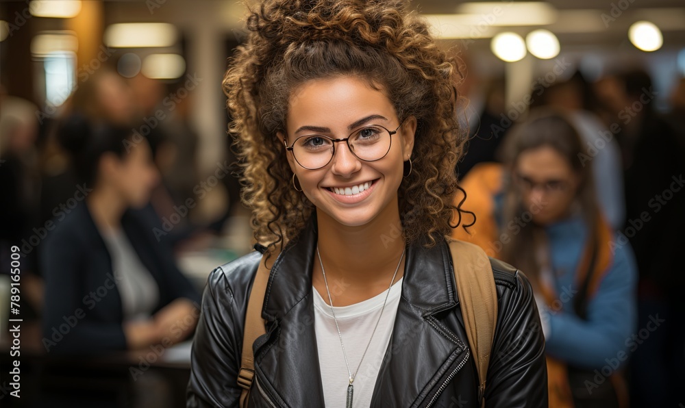 Woman in Glasses and Leather Jacket Woman in Glasses and Leather Jacket