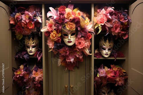 Venetian Carnival Dressing Room Designs: Theatrical Mask Holders & Silk Flower Garlands Showcase