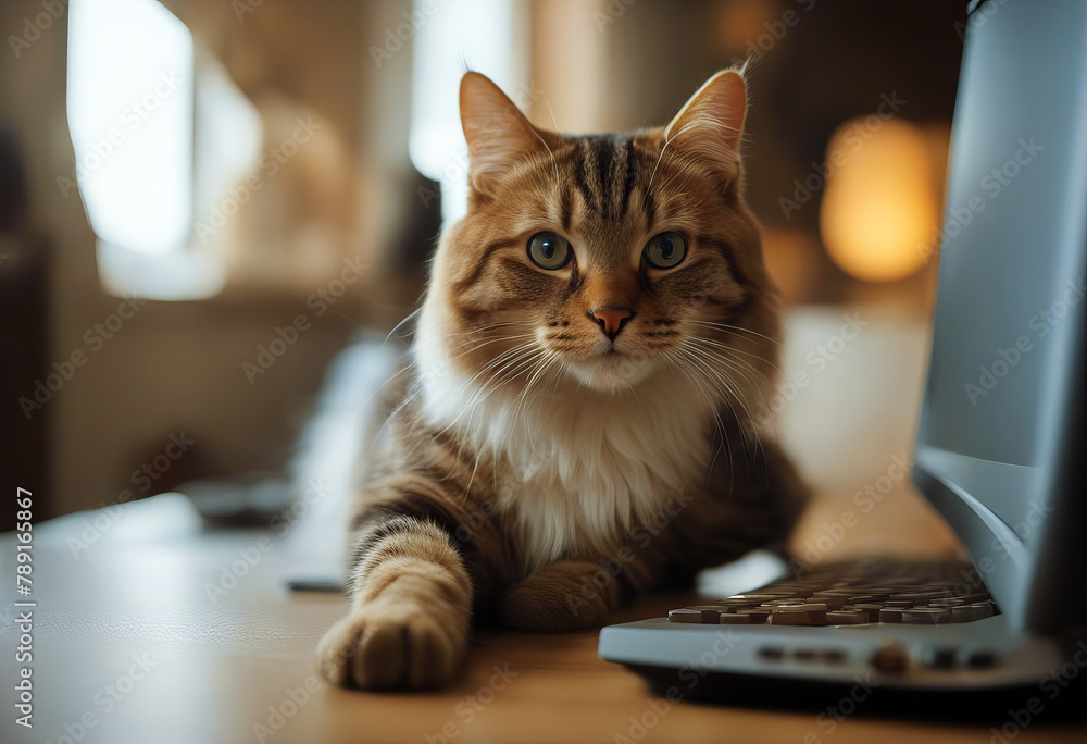 computer using cat kitten funny scottish straight british background animal breed white looking grey cute isolated pet young domestic fur felino beautiful portrait eye 1 studio playful