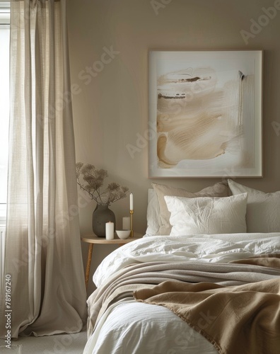 Bed With White Sheets and Pillows in a Bedroom