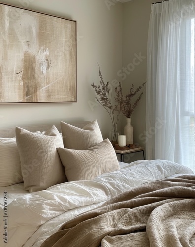 Bed With White Sheets and Pillows in a Bedroom
