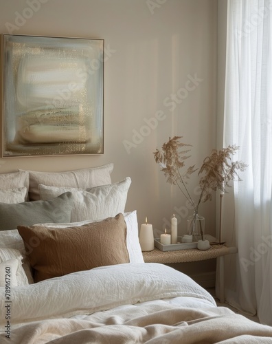Bed With White Sheets and Pillows in a Bedroom