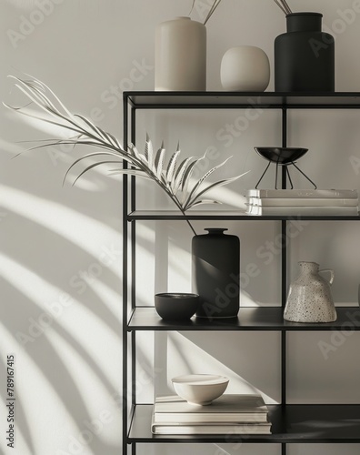 Shelf Filled With Vases and Plants Beside Wall