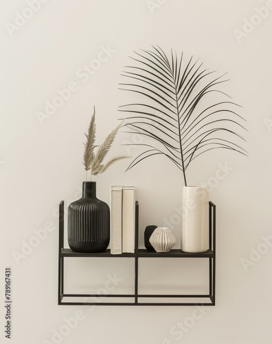 Shelf Filled With Vases and Plants Beside Wall