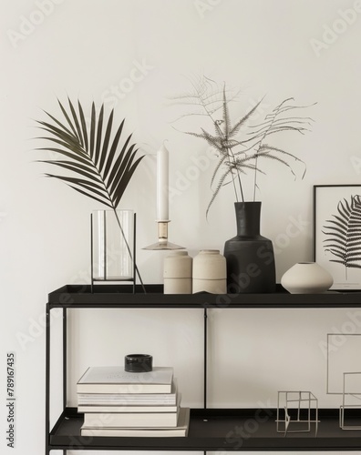 Shelf Filled With Vases and Plants Beside Wall