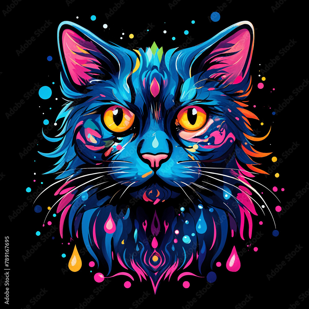 Creative Illustration vector t-shirt cat, colorful design, professional for T-Shirt, Sticker, and other purpose,