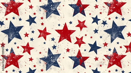 Vintage Distressed Stars Pattern in Red, Blue, and White for American Independence Day Theme.