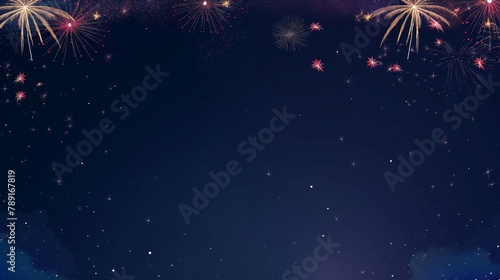 Independence Day Night Sky Fireworks background with Glimpses of Distant Fireworks in Subdued Hues.