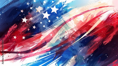 Dynamic Paint Strokes and Star Bursts Celebrating American Independence on a Canvas of Freedom, Artfully Representing the 4th of July Spirit.