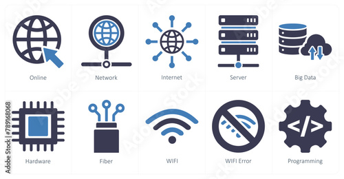 A set of 10 internet computer icons as online, network, internet