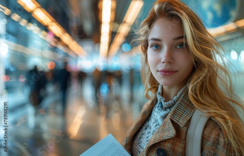 Woman With Red Hair and Blue Eyes Looking at Camera